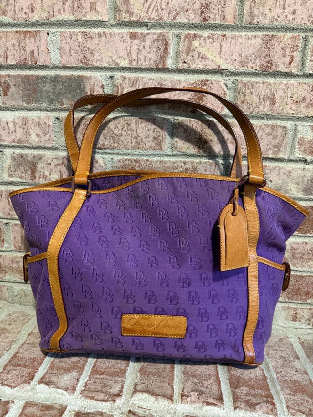 Dooney & Bourke Kristen logo large Purple Tote with Tan Trim